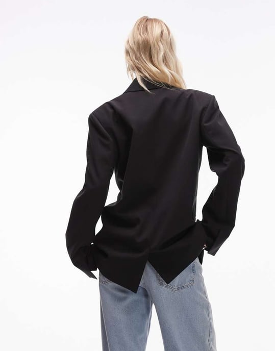 Topshop oversized double breasted blazer in black - Image 4