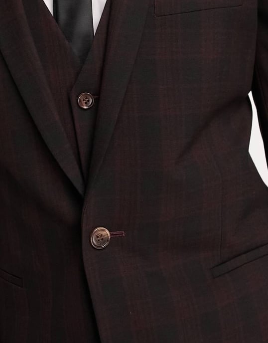 ASOS DESIGN skinny suit jacket in burgundy check - Image 2
