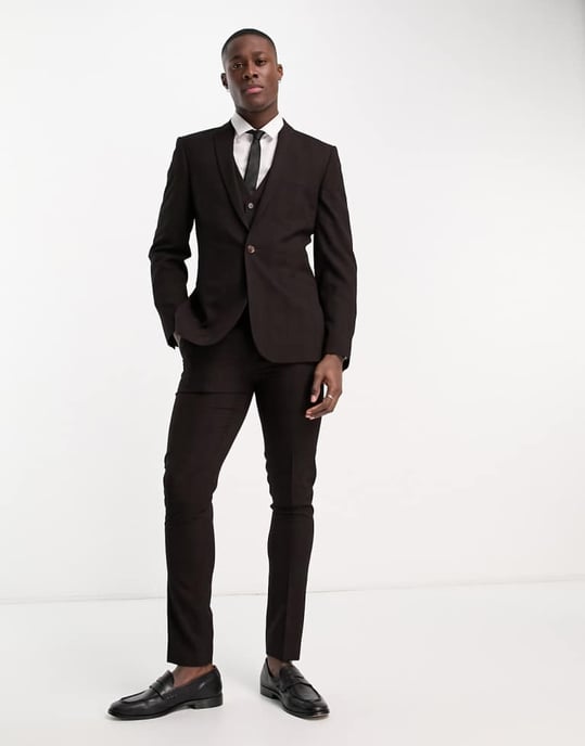 ASOS DESIGN skinny suit jacket in burgundy check - Image 3