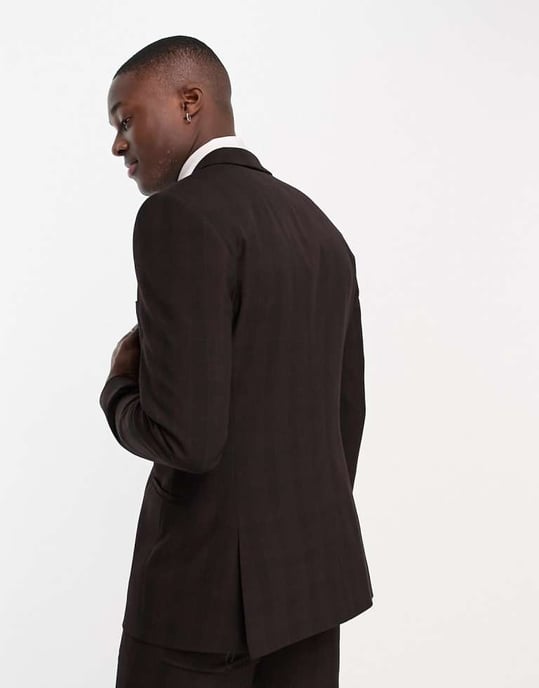 ASOS DESIGN skinny suit jacket in burgundy check - Image 4