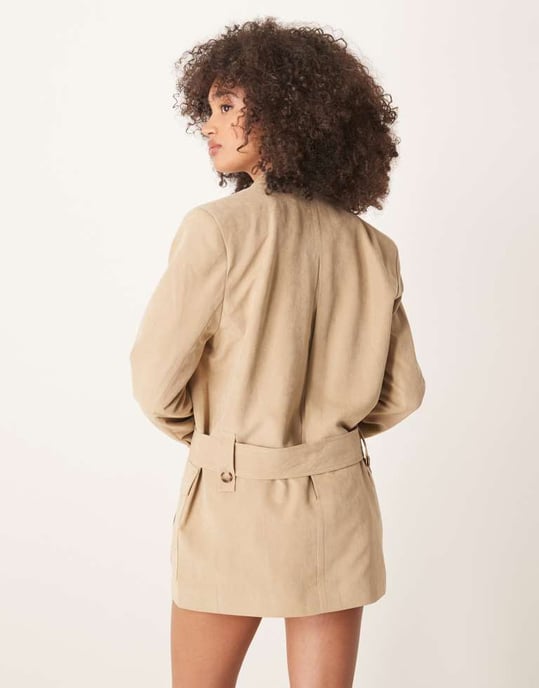 ASOS DESIGN faux suede utility blazer co-ord in tan - Image 4