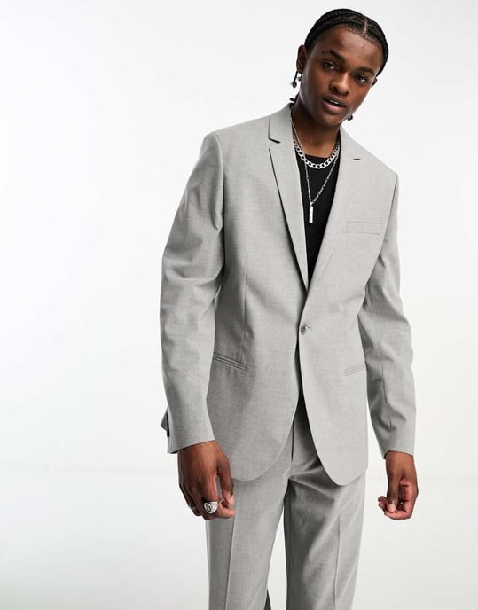 ASOS DESIGN smal kostymjacka i grått - Image 4