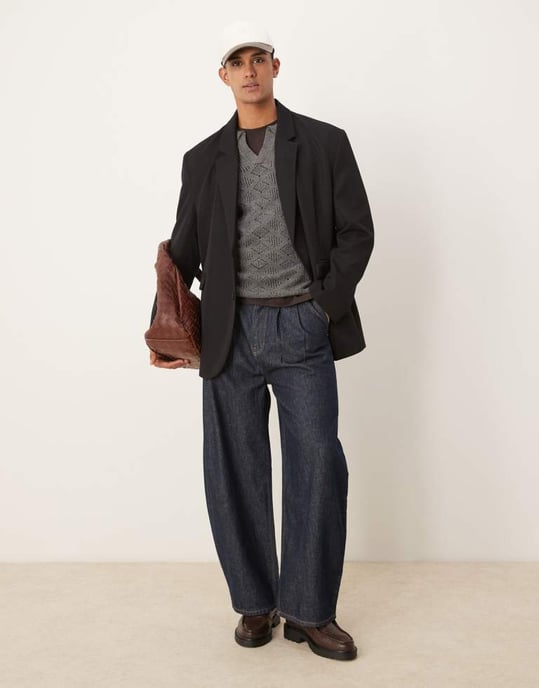 ASOS DESIGN slouchy oversized kavaj i svart - Image 2