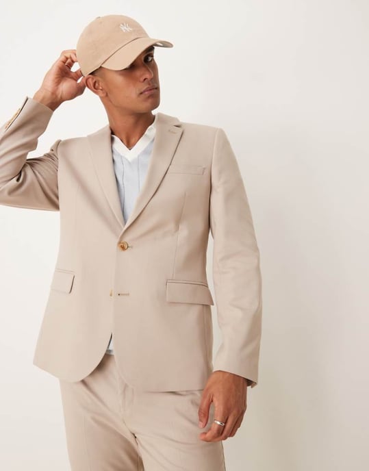 ASOS DESIGN slim suit jacket in stone - Image 1