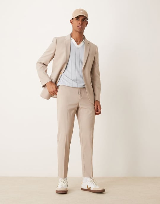 ASOS DESIGN slim suit jacket in stone - Image 4