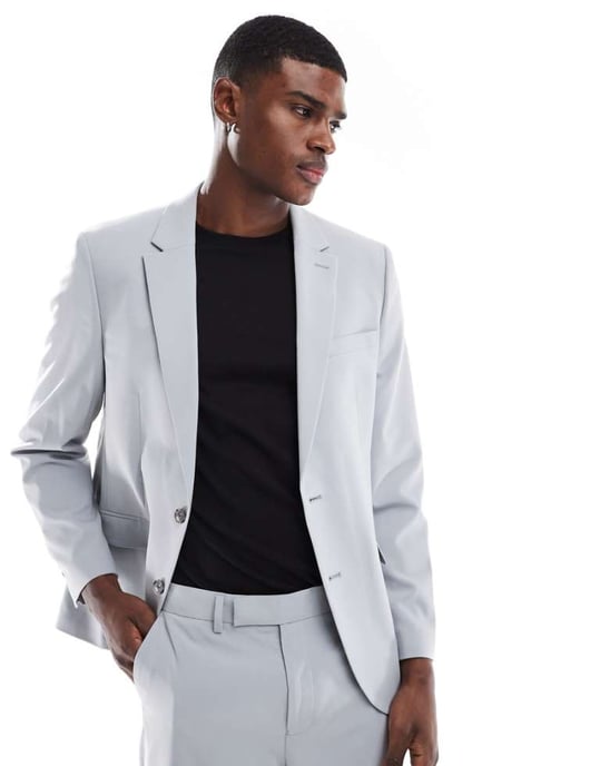 ASOS DESIGN slim passform kavaj i grått - Image 1
