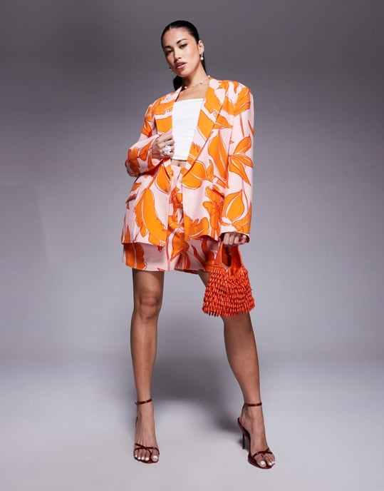 ASOS DESIGN relaxed blazer co-ord with linen in palm print - Image 2