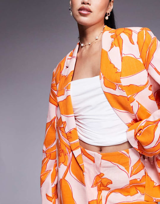 ASOS DESIGN relaxed blazer co-ord with linen in palm print - Image 3