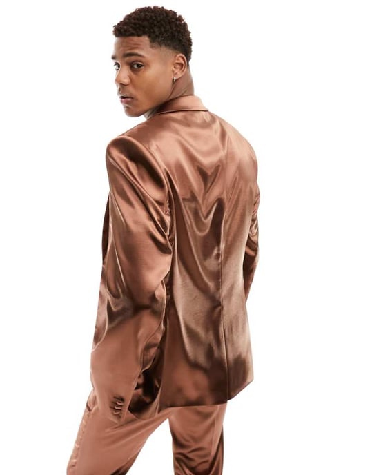 ASOS DESIGN regular kostymjacka i guld satin - Image 3