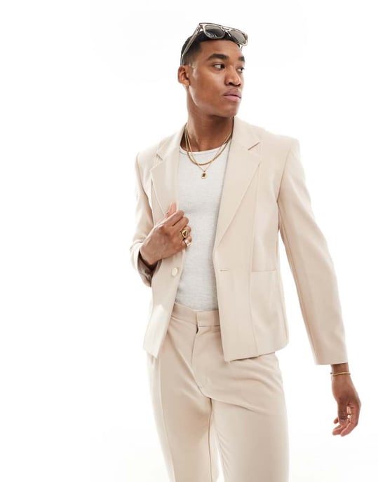 ASOS DESIGN slim fit kavaj med paneldetalj i stenbeige - Image 1