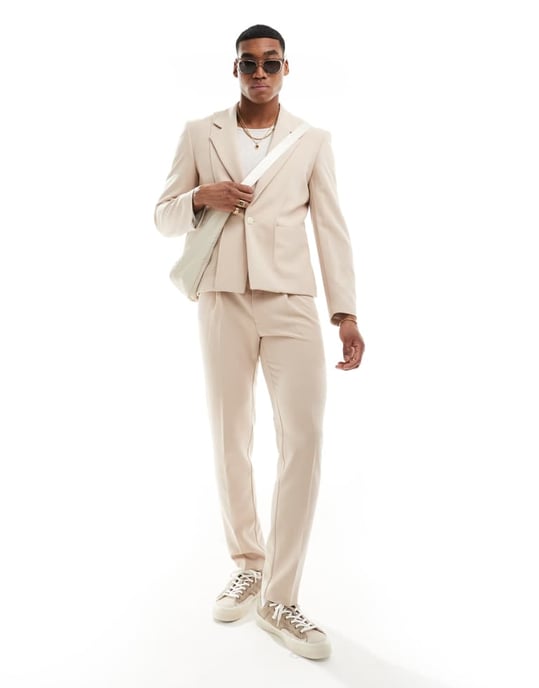 ASOS DESIGN slim fit kavaj med paneldetalj i stenbeige - Image 4