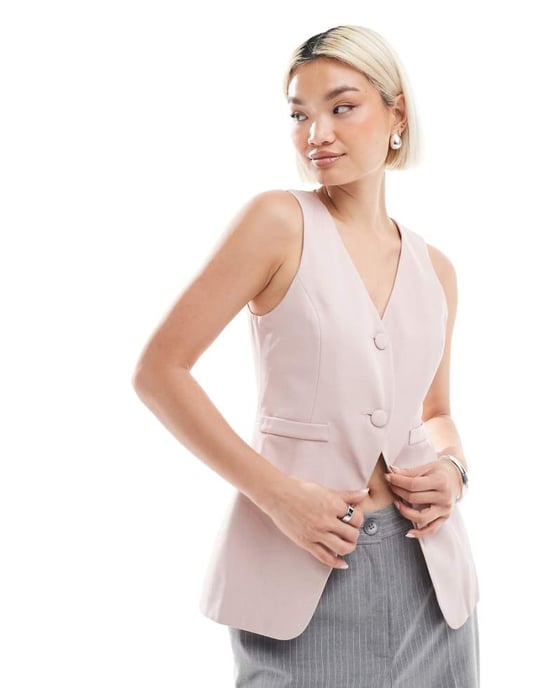 Miss Selfridge långklänning väst i ljusrosa - Image 1