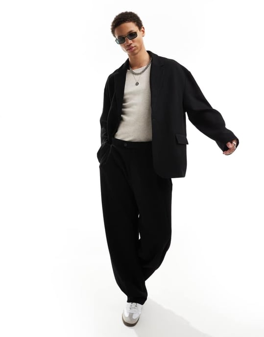 ASOS DESIGN unstructured oversized suit jacket in black seersucker - Image 2