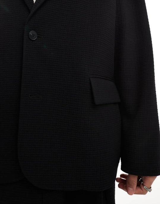ASOS DESIGN unstructured oversized suit jacket in black seersucker - Image 3