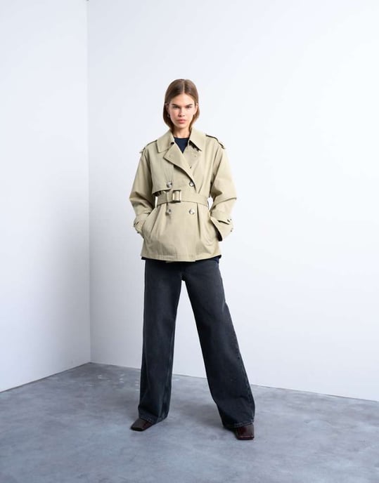 Topshop short trench coat in stone - Image 1