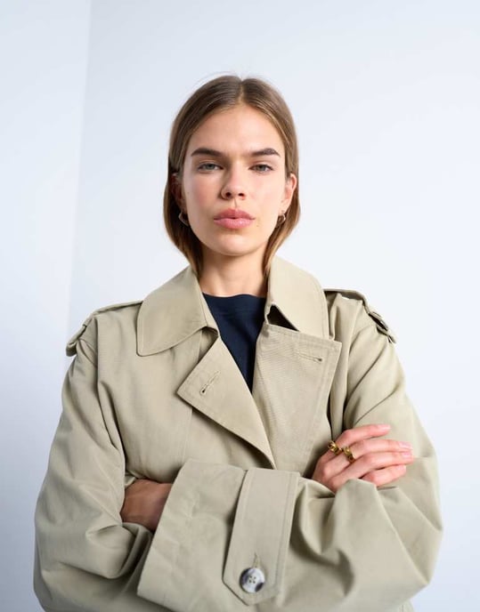 Topshop short trench coat in stone - Image 3
