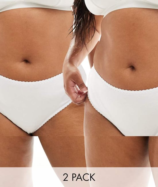 ASOS DESIGN Curve 2 pack Mila cotton brazillian brief in white - Image 1