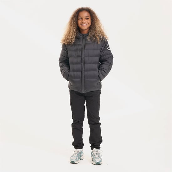 Kids Puffer Jacket Girls and Boys Black Hooded Warm Quilted Coat - Image 3