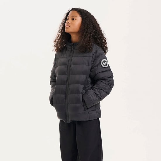 Kids Puffer Jacket Girls and Boys Black Hooded Warm Quilted Coat - Image 4