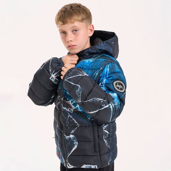 Jongens Gewatteerde Jas Kinderen Zwart Blauw Gestikt Warme Winterjas - Image 4