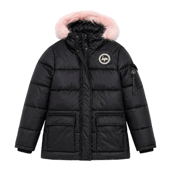 Meisjes Explorer Jas Kinderen Zwart Gewatteerde Warm Winterjas met Capuchon - Image 1