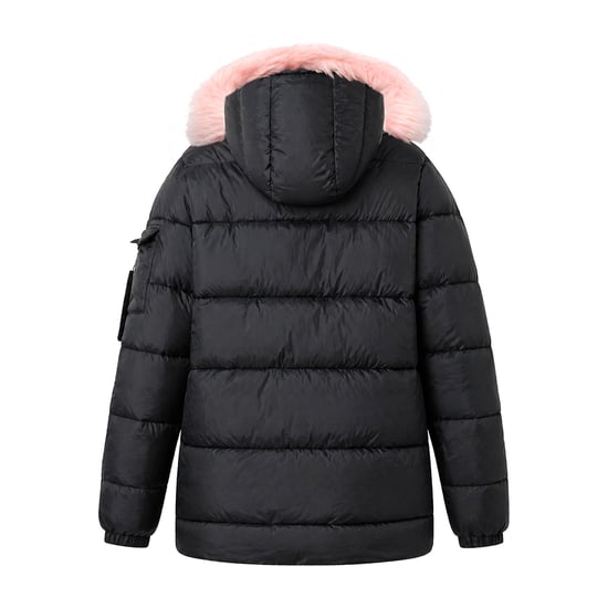 Meisjes Explorer Jas Kinderen Zwart Gewatteerde Warm Winterjas met Capuchon - Image 2