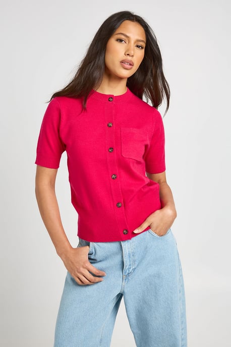 Knitted Cinched Hem Button Through Top - Image 3