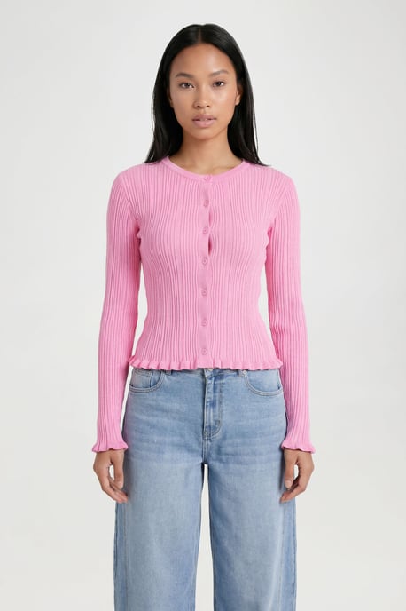 Rib Knit Lettuce Edge Cardigan - Image 1