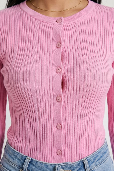 Rib Knit Lettuce Edge Cardigan - Image 2