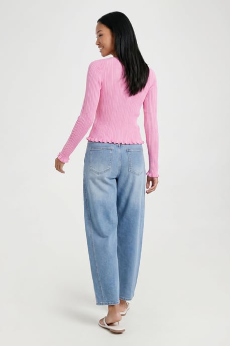 Rib Knit Lettuce Edge Cardigan - Image 3