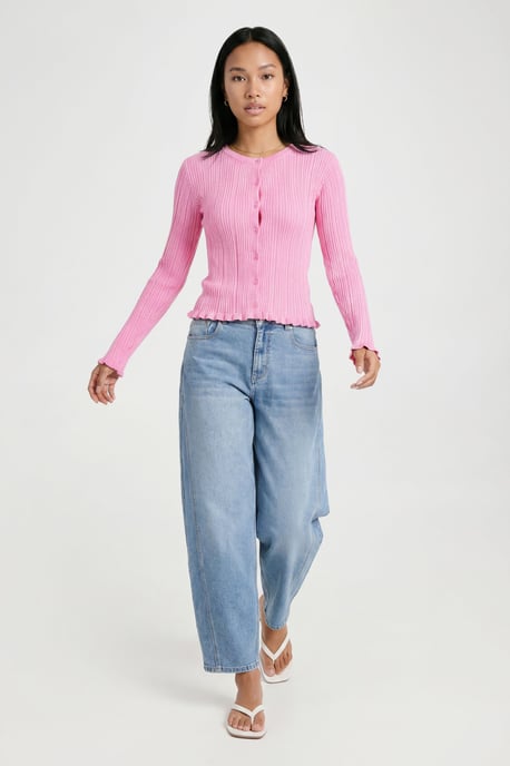 Rib Knit Lettuce Edge Cardigan - Image 4