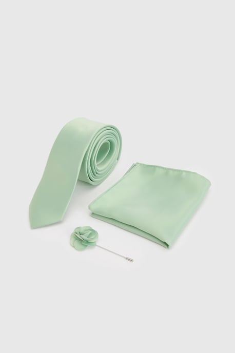 Sage Tie With Pocket Square and Lapel Pin - Image 1