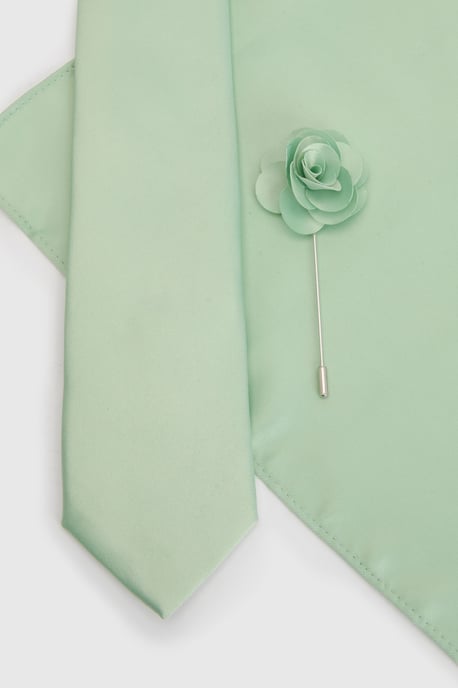 Sage Tie With Pocket Square and Lapel Pin - Image 2