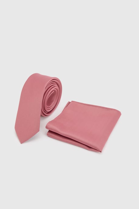 Coral Plain Tie and Pocket Square - Image 1