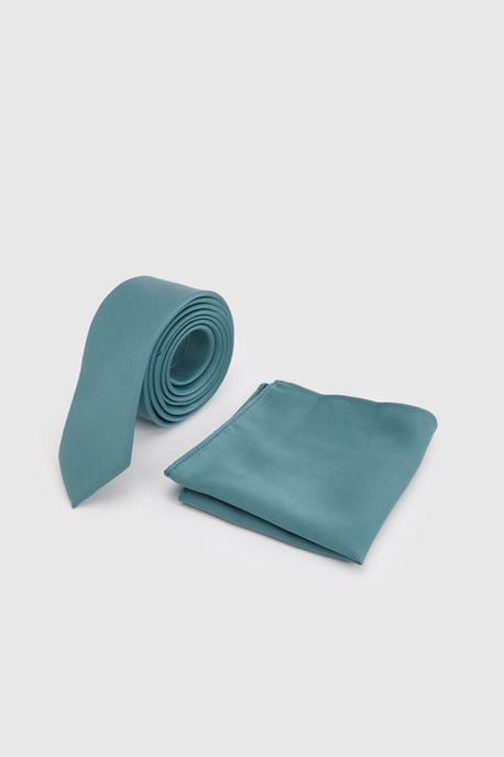 Teal Plain Tie and Pocket Square - Image 1