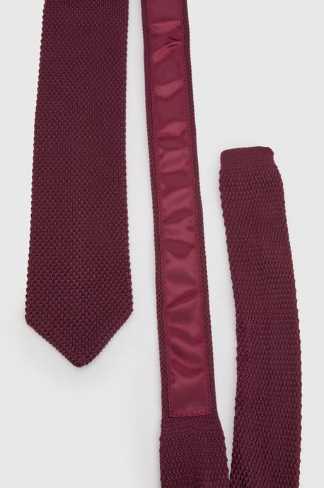 Burgundy Slim Knit Tie - Image 2