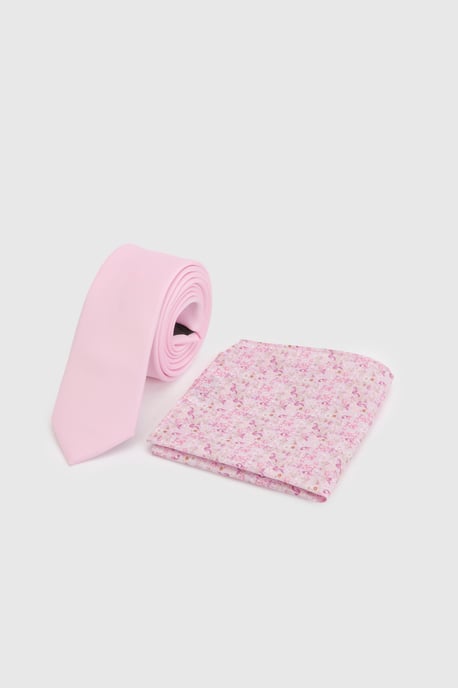 Pink Plain Tie and Ditsy Pocket Square - Image 1