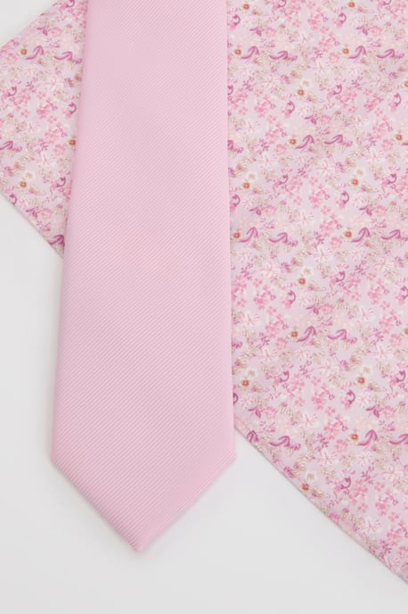 Pink Plain Tie and Ditsy Pocket Square - Image 2