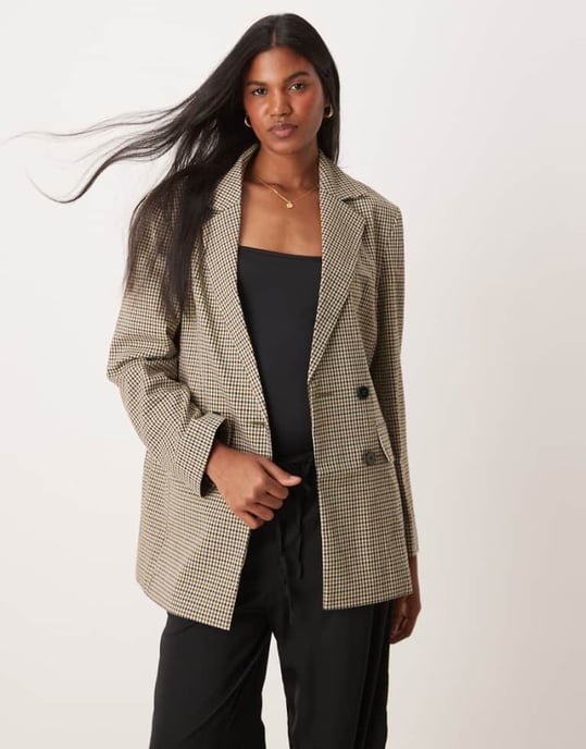 Miss Selfridge slouchy oversized double breasted blazer in multi colour check - Image 1