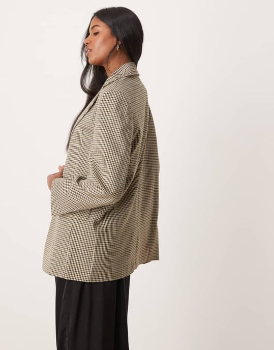 Miss Selfridge slouchy oversized double breasted blazer in multi colour check - Image 2