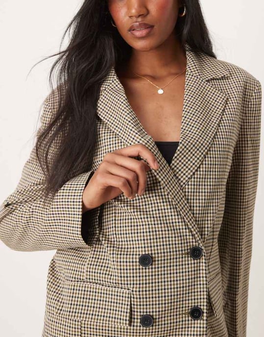 Miss Selfridge slouchy oversized double breasted blazer in multi colour check - Image 3