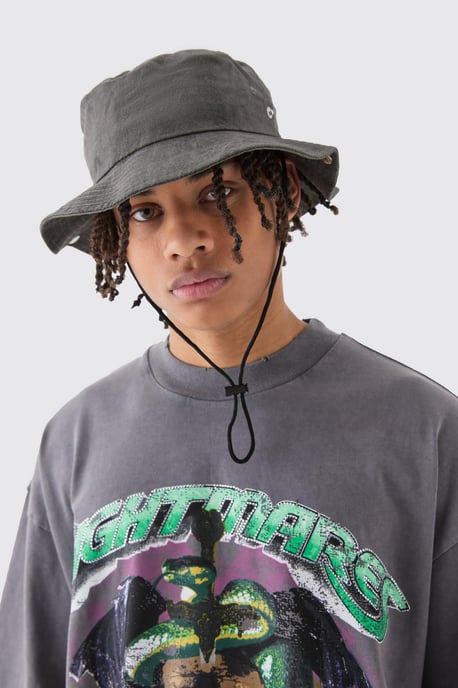 Printed Tie Dye Boonie Hat In Black - Image 1