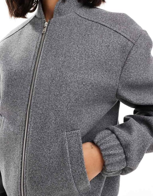 Miss Selfridge brushed oversized bomber in grey - Image 2