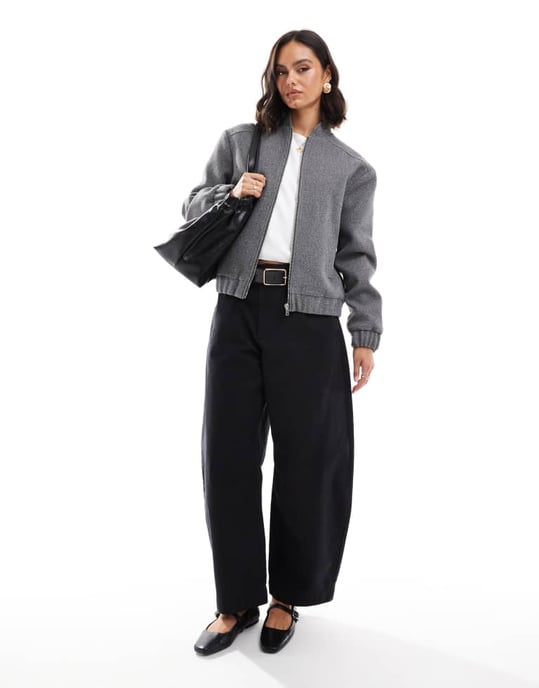 Miss Selfridge brushed oversized bomber in grey - Image 4