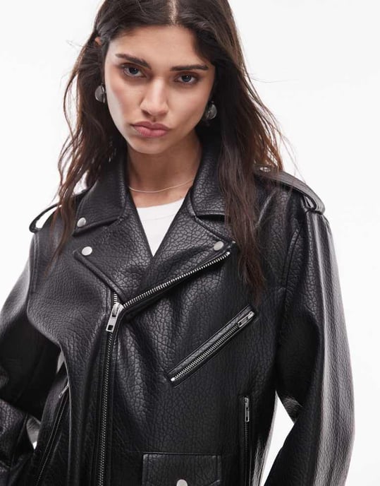 Topshop faux leather bubble oversized biker in black - Image 3