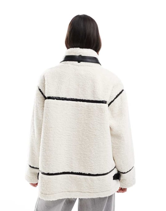 Miss Selfridge borg aviator jacket in cream - Image 2