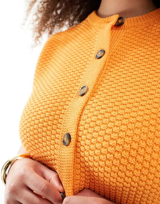 ASOS DESIGN Curve boxy knitted stitch waistcoat with button detail in orange - Image 3