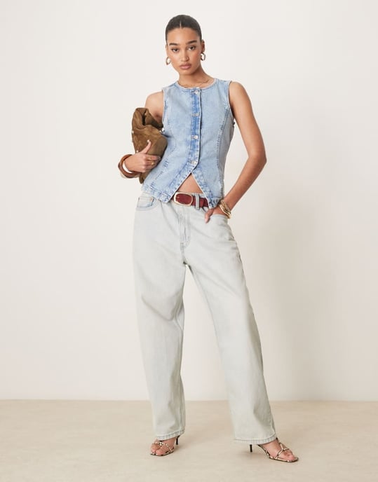 Gina Tricot sleeveless sculpted denim waistcoat in lightwash blue - Image 2