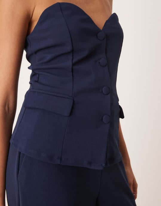 Vila structured jersey strapless waistcoat co-ord in navy - Image 2