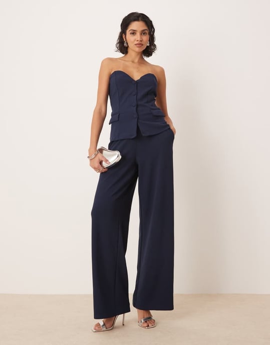Vila structured jersey strapless waistcoat co-ord in navy - Image 3